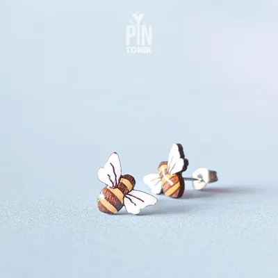 Jewelry - Wooden Bumble Bee Stud Earrings - Whimsical Bug Jewelry - PENTIK