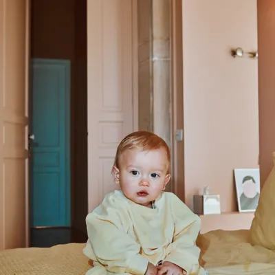 Children's apparel - Jojoba baby pastel yellow sweatshirt - POUDRE ORGANIC