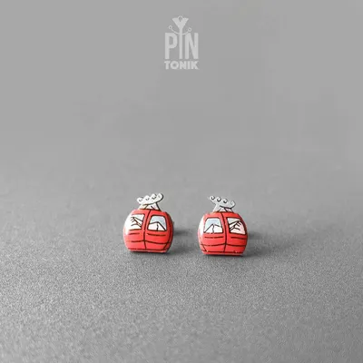 Jewelry - Ski Gondola Stud Earrings - Fun Apres Ski Stocking Stuffers - Mountain Wood Eearrings - PINTONIK