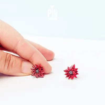 Jewelry - Red Poinsettia Christmas Stud Earrings - Holiday Flower Jewelry - Secret Santa Bestie Gift - PINTONIK