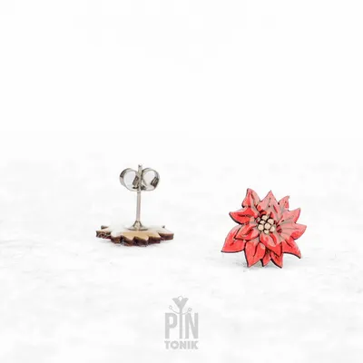 Jewelry - Red Poinsettia Christmas Stud Earrings - PINTONIK