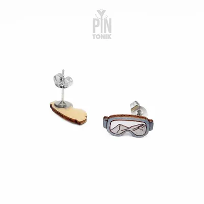 Jewelry - Ski Goggle Stud Earrings - Wooden Apres Ski Jewelry - PINTONIK