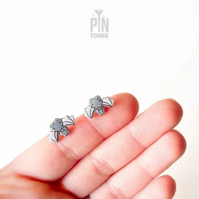 Bijoux - Boucles d'oreilles chauve-souris - Style gothique Halloween, bois et acier inoxydable - PINTONIK
