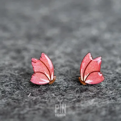 Jewelry - Small Wood Butterfly Wing Earrings - Whimsical Studs - PINTONIK