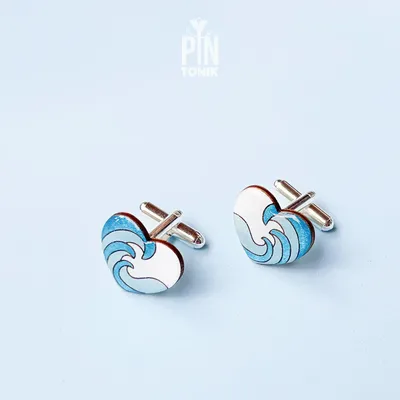 Bijoux - Boutons de manchette Vague Océane - Cadeau en bois pour les garçons d'honneur lors d'un mariage sur la plage - PINTONIK