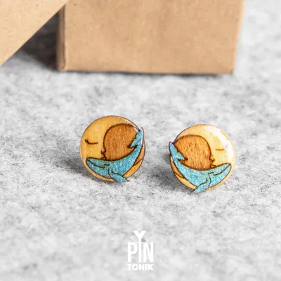 Jewelry - Whale and Crescent Moon Stud Earrings - Whimsical Ocean Jewelry - Whale Christmas Stocking Stuffer - PINTONIK