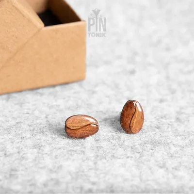 Bijoux - Boucles d'oreilles puces en bois de grains de café - Base en acier inoxydable - PINTONIK