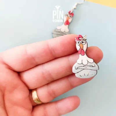 Bijoux - Boucles d'oreilles poule - Pendentifs poule rigolotes - Bois et argent sterling - PINTONIK