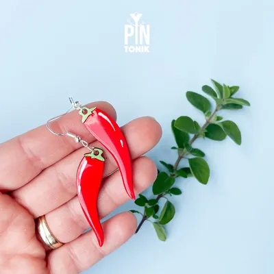 Jewelry - Chili Pepper Dangle Earrings - Quirky Wooden Earrings with Sterling Silver - PINTONIK