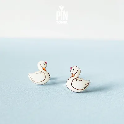 Jewelry - Swan Stud Earrings - Whimsical Bird Earrings - Valentines gift for girlfriend - White Swan jewelry - PINTONIK