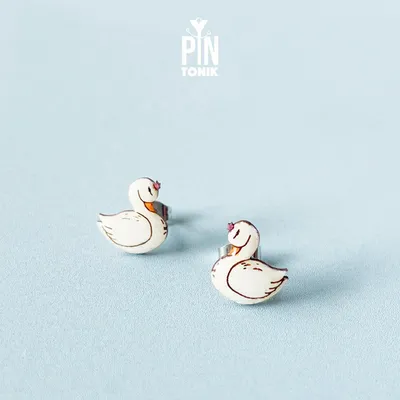 Jewelry - Swan Stud Earrings - Whimsical Bird Earrings - Valentines gift for girlfriend - White Swan jewelry - PINTONIK