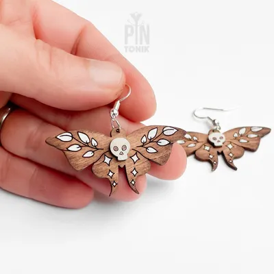Jewelry - Deathhead Moth Earrings - Sterling Silver Whimsigoth Halloween Jewelry - PINTONIK