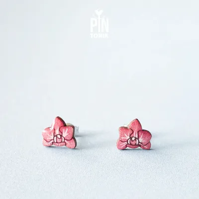 Jewelry - Pink Orchid Stud Earrings - Small Floral Wood Jewelry - PINTONIK