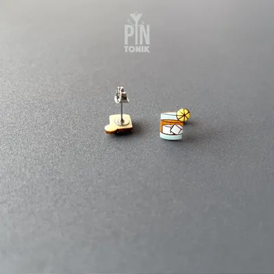 Jewelry - Whiskey Glass Stud Earrings - Funky Wood Old Fashioned Cocktail Jewelry - PINTONIK