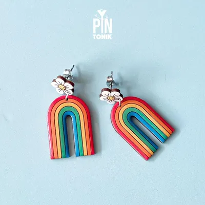 Jewelry - Rainbow Earrings with Daisy Flower - Fun Summer Jewelry - PINTONIK