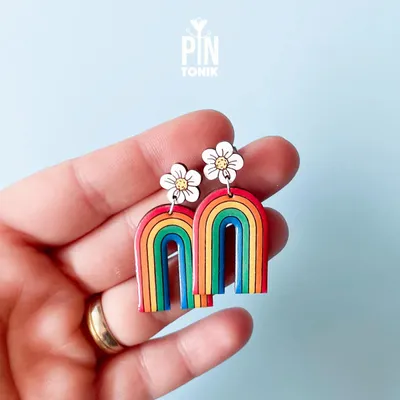 Jewelry - Rainbow Earrings with Daisy Flower - Fun Summer Jewelry - PINTONIK