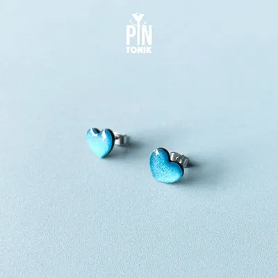 Jewelry - Blue Heart Stud Earrings - Wooden Turquoise Earrings - PINTONIK