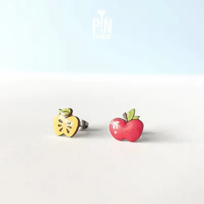 Jewelry - Mismatched Apple Stud Earrings - Wooden Teacher Gift - PINTONIK