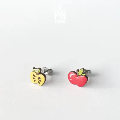 Jewelry - Mismatched Apple Stud Earrings - Wooden Teacher Gift - PINTONIK