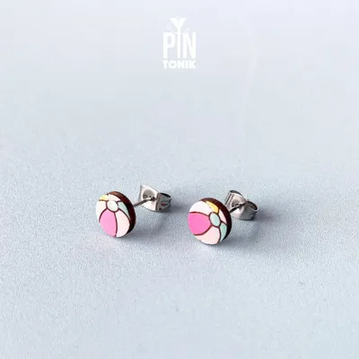 Bijoux - Boucles d'oreilles clous en forme de ballon de plage - Bijoux en bois pour une fête d'été à la piscine - PINTONIK