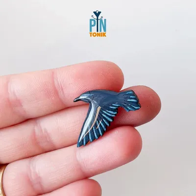 Jewelry - Flying Crow Pin - Wooden Black Raven Brooch - PINTONIK