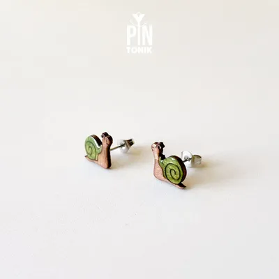 Jewelry - Wooden Snail Stud Earrings: Cottagecore Animal Jewelry - PINTONIK