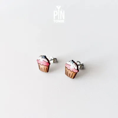 Jewelry - Funny Food Wooden Muffin Earrings - PINTONIK
