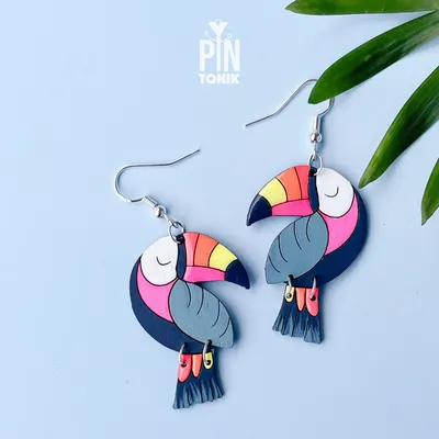 Jewelry - Toucan Bird Earrings - Colorful Beach Jewelry with Sterling Silver - PINTONIK