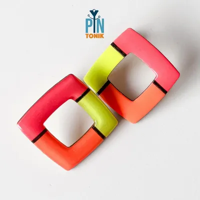 Bijoux - Boucles d'oreilles géométriques néon tendance - Grandes puces d'oreilles d'été funky - Bijoux abstraits pour événements - PINTONIK