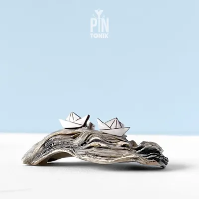 Jewelry - Paper Boat Stud Earrings: Funky Origami Wood Earrings - PINTONIK