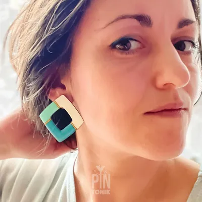 Jewelry - Geometric Statement Earrings - Funky Summer Large Stud Earrings - Abstract Event Jewelry - PINTONIK