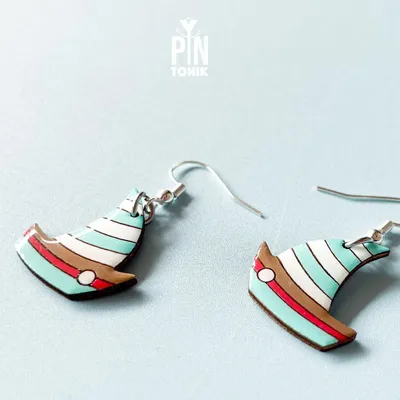 Jewelry - Wooden Boat Earrings - Nautical Summer Jewelry, Sterling Silver Hooks - PINTONIK