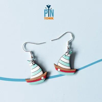 Jewelry - Wooden Boat Earrings - Nautical Summer Jewelry, Sterling Silver Hooks - PINTONIK