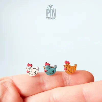 Bijoux - Boucles d'oreilles à clous en forme de poulet rigolo - Bijoux en bois pour maman poule - PINTONIK