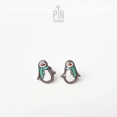 Bijoux - Boucles d'oreilles pingouin - Boucles d'oreilles animaux en bois avec écharpe d'hiver - PINTONIK