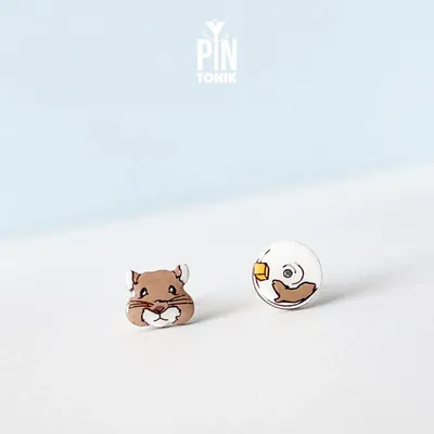 Jewelry - Mismatched Hamster Stud Earrings - Quirky Wood Jewelry - PINTONIK