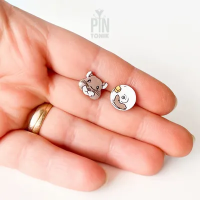 Jewelry - Mismatched Hamster Stud Earrings - Quirky Wood Jewelry - PINTONIK