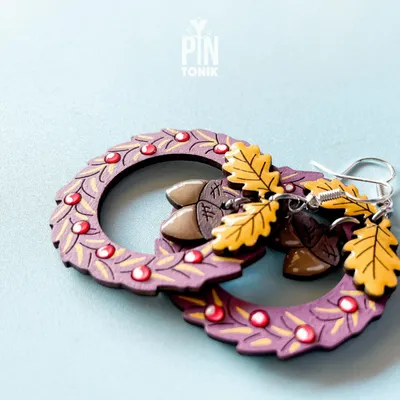 Jewelry - Fall Wreath Dangle Earrings - Acorn Leaves Whimsical Autumn Jewelry - Cozy Cottagecore Earrings - PINTONIK