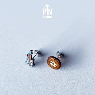 Bijoux - Boucles d'oreilles dépareillées guitare électrique et vinyle - Cadeaux rock'n'roll pour professeur de musique - PINTONIK