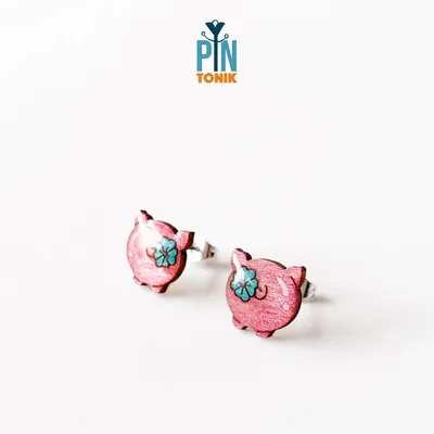 Bijoux - Boucles d'oreilles pendantes en bois représentant un cochon - Boucles d'oreilles animaux de la ferme - PINTONIK