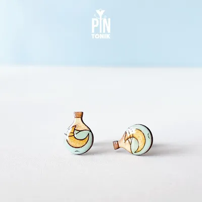 Jewelry - Crescent Moon Stud Earrings - Celestial Boho Jewelry - Witchy Potion Bottle Halloween Post Earrings - PINTONIK