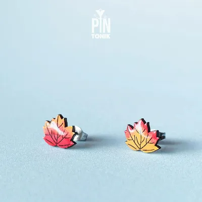 Jewelry - Maple Leaf Earrings - Mismatched Fall Leaves Stud Earrings - Autumn Wood Jewelry - PINTONIK