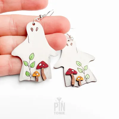 Bijoux - Boucles d'oreilles fantômes mignonnes - Bijoux d'Halloween originaux - Boucles d'oreilles funky avec champignons magiques - PINTONIK