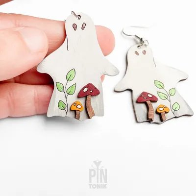 Bijoux - Boucles d'oreilles fantômes mignonnes - Bijoux d'Halloween originaux - Boucles d'oreilles funky avec champignons magiques - PINTONIK