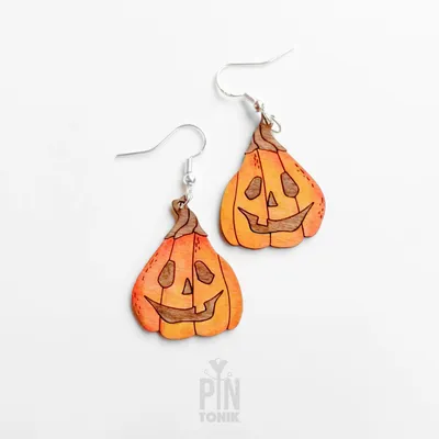 Jewelry - Jack O Lantern Earrings - Spooky Wood Dangle Earrings, Sterling Silver - PINTONIK