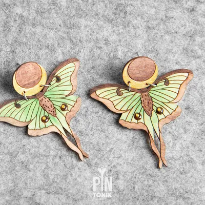 Jewelry - Luna Moth Large Stud Earrings - Whimsical Moth Wings Jewelry - Witchy Halloween Gift for 30th birthday gift - Funky Earrings - PINTONIK