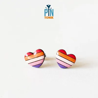 Jewelry - Lesbian Pride Earrings - Rainbow Heart Studs - PINTONIK