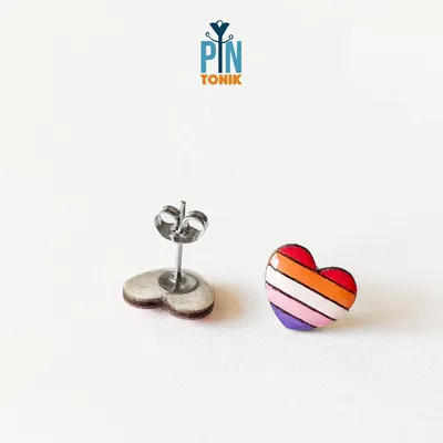 Jewelry - Lesbian Pride Earrings - Rainbow Heart Studs - PINTONIK