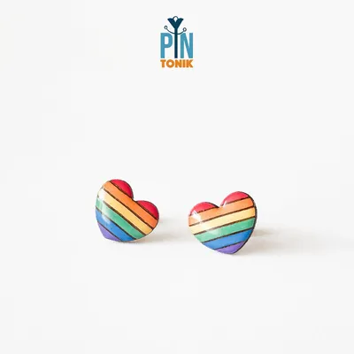 Jewelry - Rainbow Pride Flag Heart Stud Earrings - LGBT Jewelry - PINTONIK