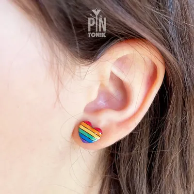 Jewelry - Rainbow Pride Flag Heart Stud Earrings - LGBT Jewelry - PINTONIK